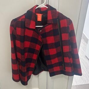 Joe Fresh Red and Black Plaid Bomber Jacket